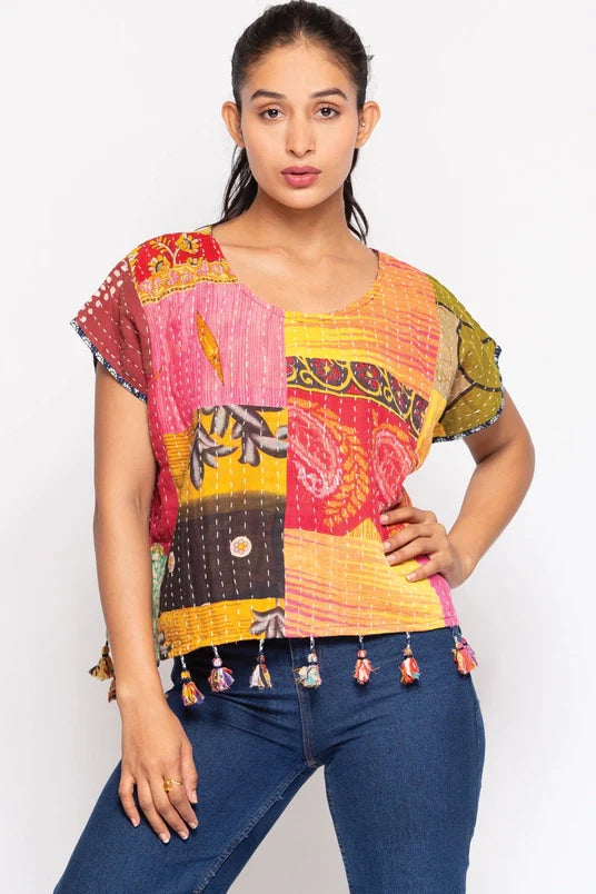 Reversible Cotton Kantha Crop Top