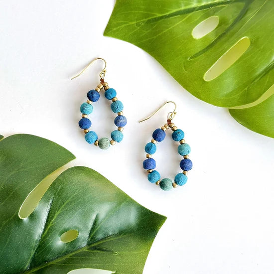 Kantha Azure Beaded Teardrop Earring