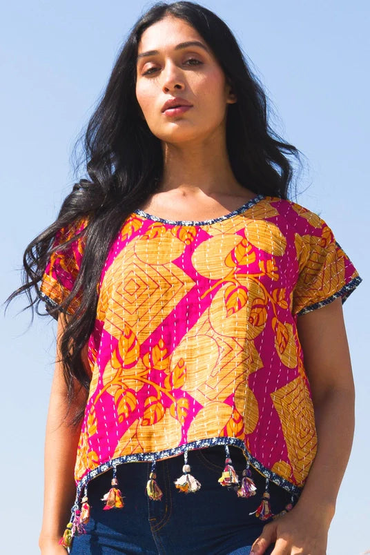 Reversible Cotton Kantha Crop Top