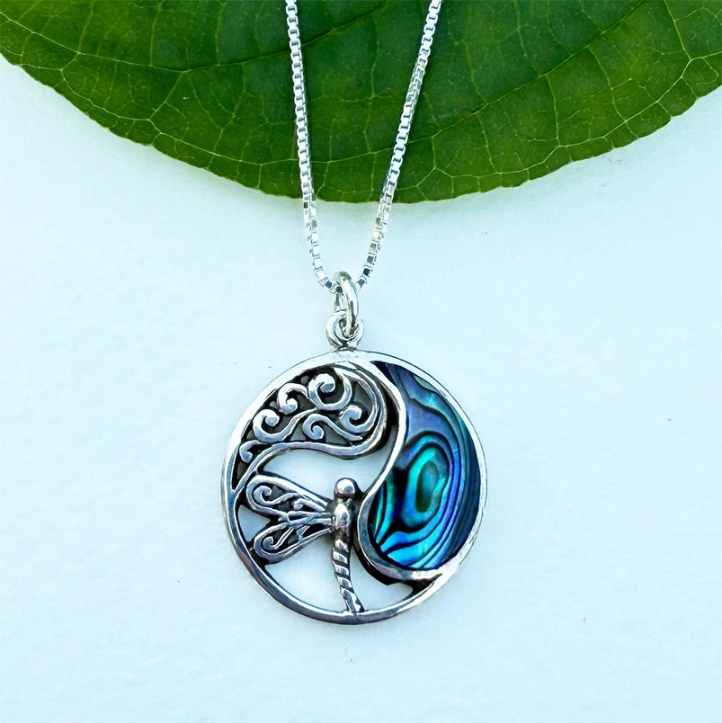 Abalone Dragonfly Circle Necklace