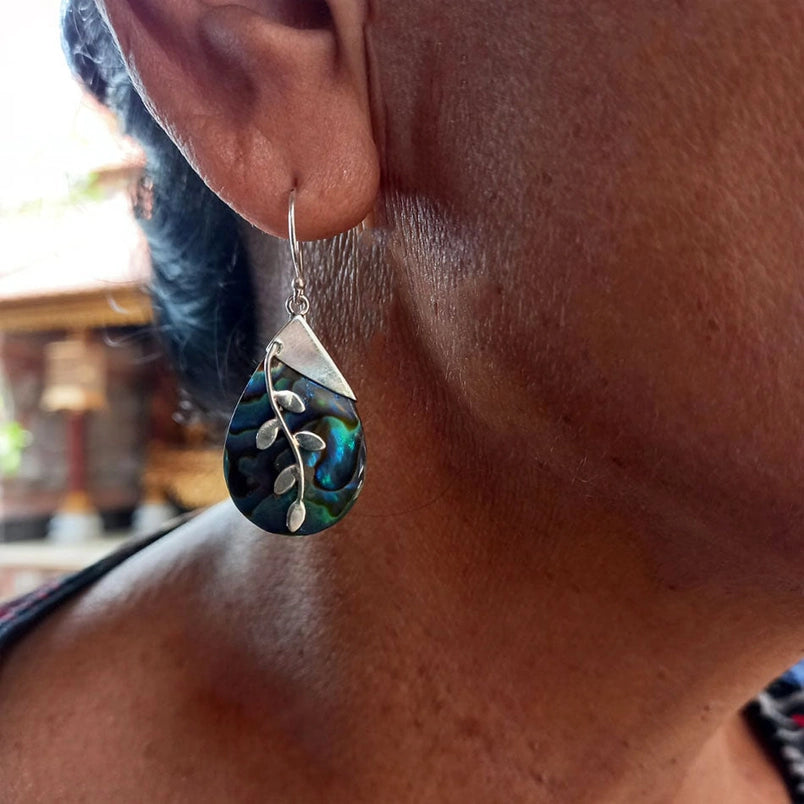 Abalone Leaf Accent Earrings