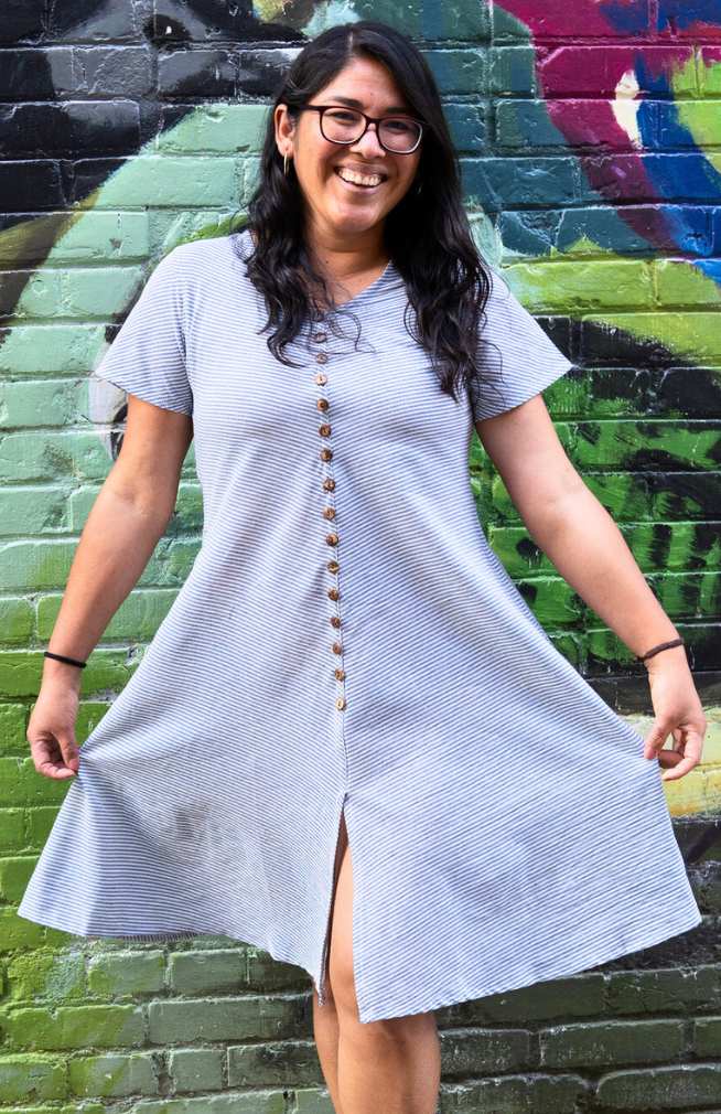 Nautical Stripe Cotton Button Down Dress
