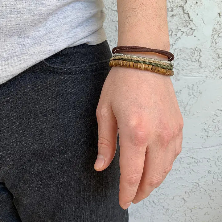 Aadi Wood, Leather, & Jute Unisex Bracelet