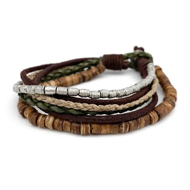 Aadi Wood, Leather, & Jute Unisex Bracelet