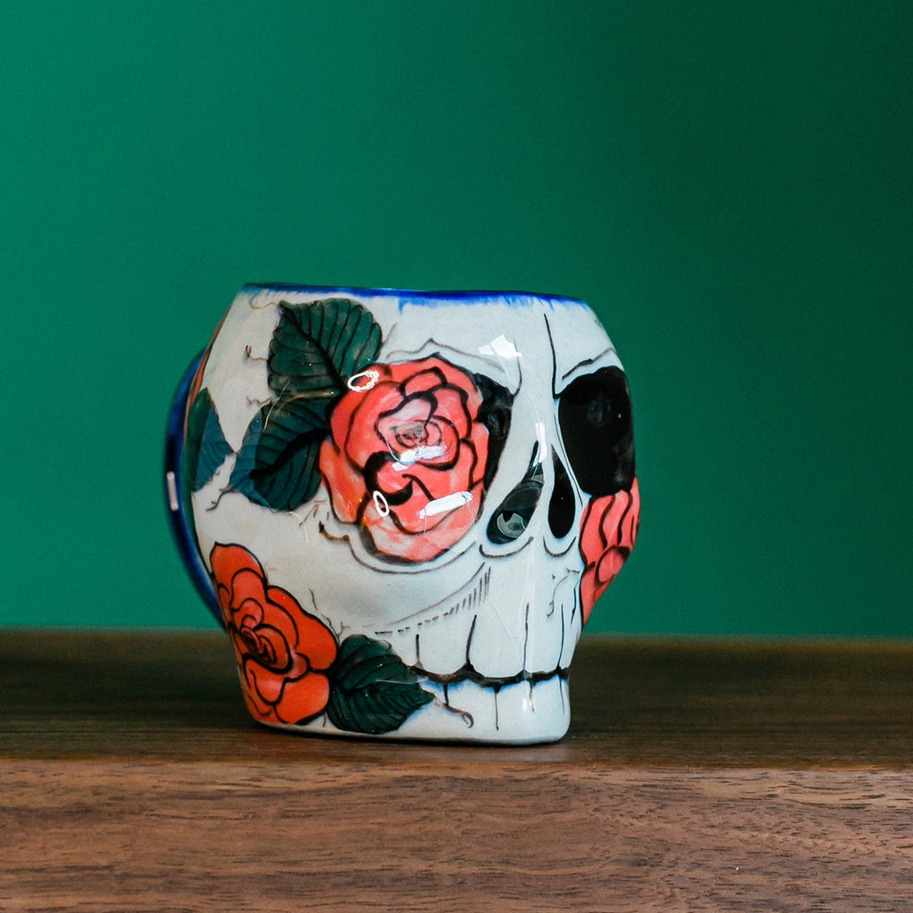 Sugar Skull Mug with Rose Design