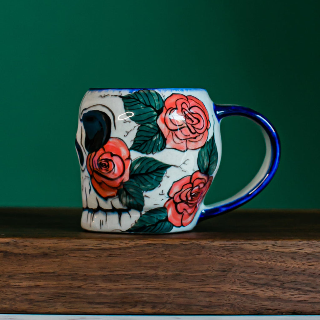 Sugar Skull Mug with Rose Design