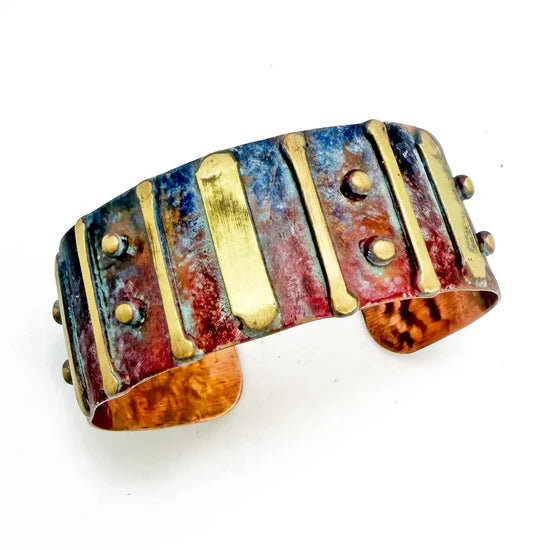 Rustic Blue Ember Copper Patina Bracelet