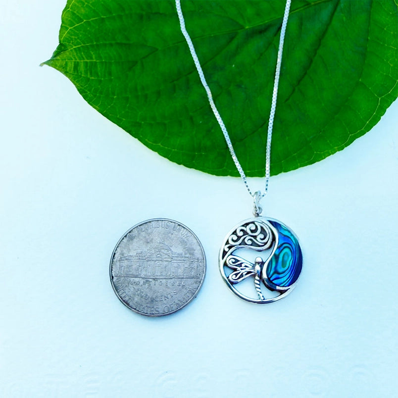 Abalone Dragonfly Circle Necklace