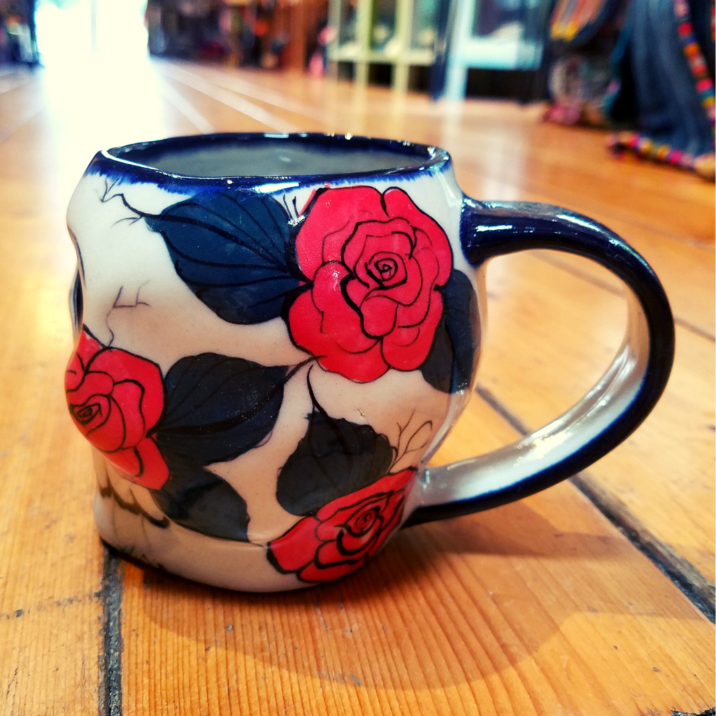 Sugar Skull Mug with Rose Design